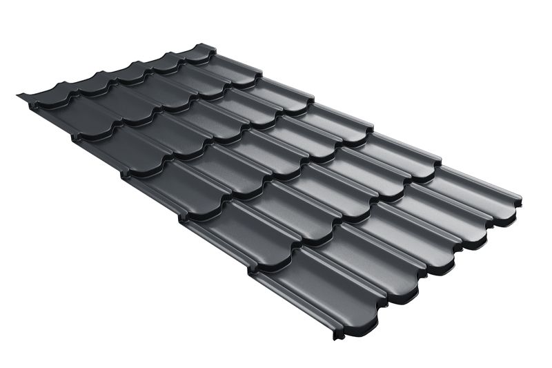 Металлочерепица Grand Line Kvinta Plus 3D Velur X RAL 7024 мокрый асфальт