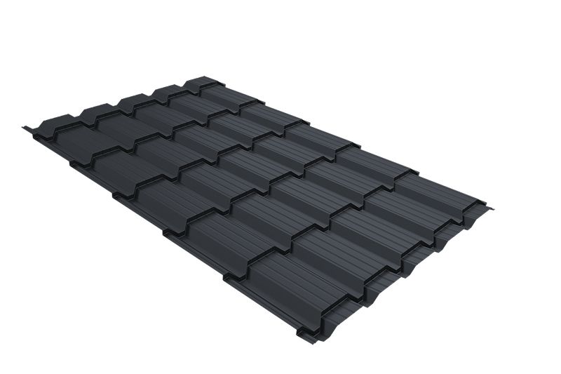 Металлочерепица Grand Line Quadro Profi PurPro Matt 275 RAL 7024 мокрый асфальт