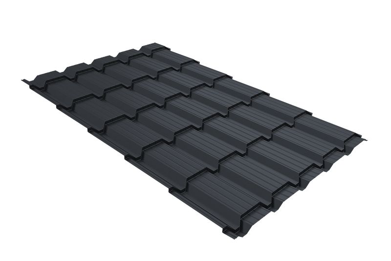 Металлочерепица Grand Line Quadro Profi PurPro RAL 7024 мокрый асфальт