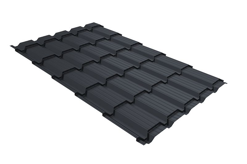 Металлочерепица Grand Line Quadro Profi PurLite Matt RAL 7024 мокрый асфальт