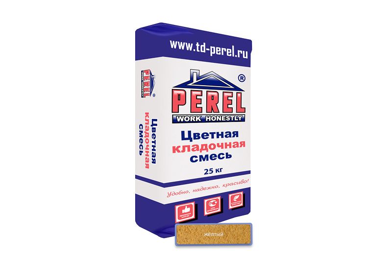 "Perel SL (лето), 25 кг" Цветные кладочные растворы , применяются для кладки кирпича с водопоглощением от 5 до 12 %. 0035 желтый
