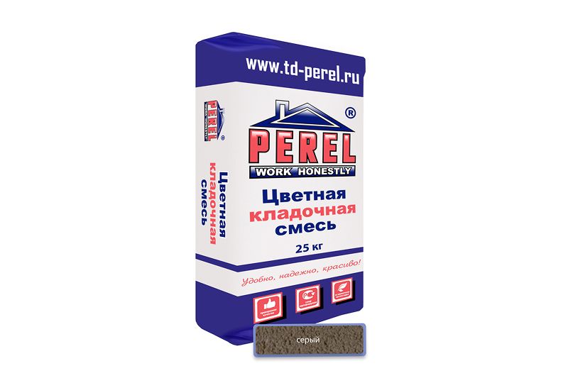 "Perel SL (лето), 25 кг" Цветные кладочные растворы , применяются для кладки кирпича с водопоглощением от 5 до 12 %. 0010 серая