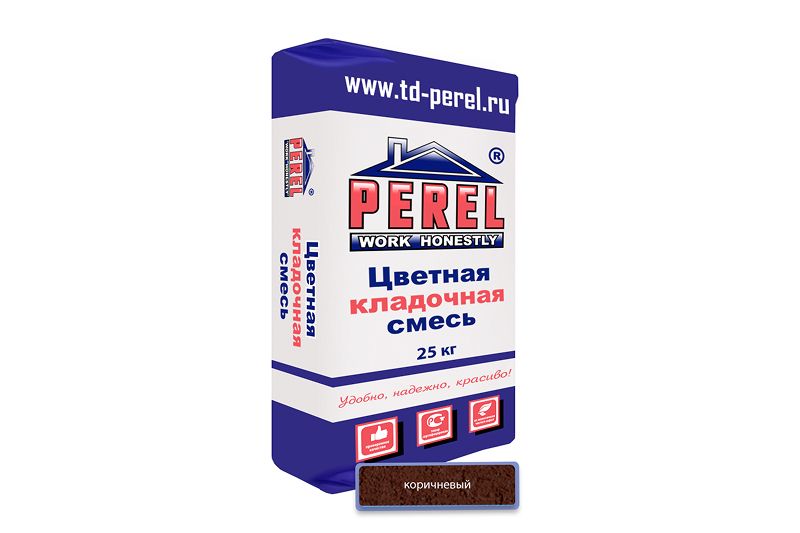 "Perel SL (лето), 25 кг" Цветные кладочные растворы , применяются для кладки кирпича с водопоглощением от 5 до 12 %. 0050 коричневая