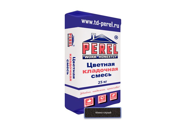 "Perel VL (лето), 25 кг"Цветные кладочные растворы, применяются для кладки кирпича с водопоглощением от 5 до 17 %. (ручная формовка) 0215 темно-серая