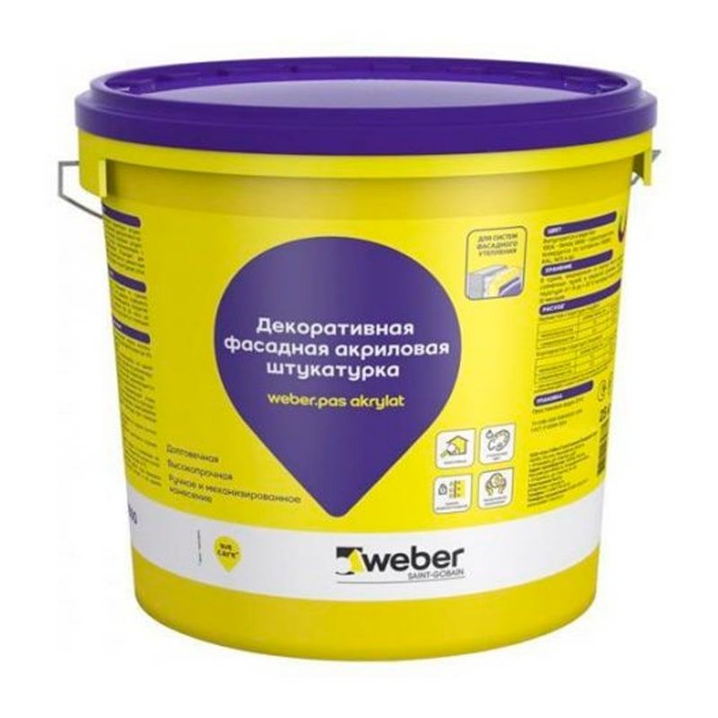 Акриловая штукатурка weber.pas akrylat "короед" 1,5 мм, транспорентная база, 25 кг