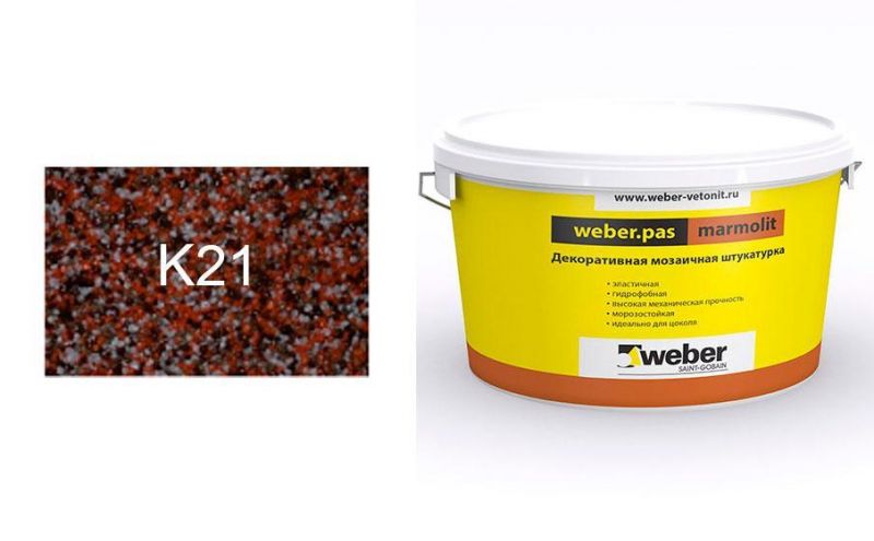 Декоративная мозаичная штукатурка weber.pas marmolit k21, 25 кг