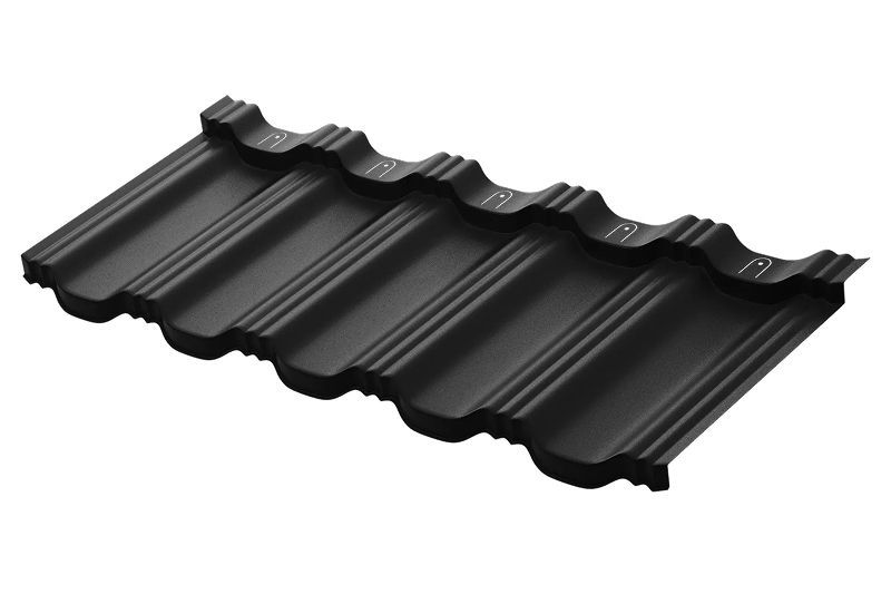 Модульная металлическая черепица Аквасистем Гётеборг XLL PU Matt (Zn275) 0,5мм Rooftop Кашемир (лист 1185х465 мм) RAL 9005