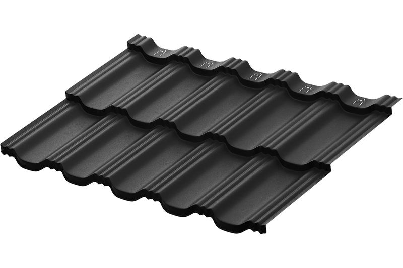 Модульная металлическая черепица Аквасистем Гётеборг PU Matt (Zn275) 0,5мм Rooftop Кашемир (лист 1205х765 мм) RAL 9005