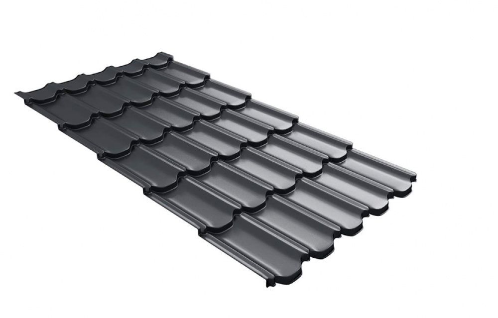 Металлочерепица Grand Line Kvinta Uno Satin RAL 7024 мокрый асфальт